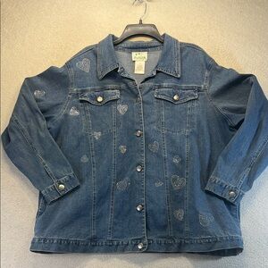 The Quacker Factory Womens Plus Size Denim Jacket 1X Embellished Heart Accents